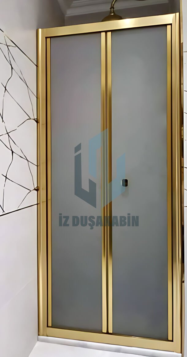 İZDUŞAKABİN  KATLANIR KAPI  (AKORDİYON KAPI) GOLD PROFİLLİ BUZLU CAM H: 190CM